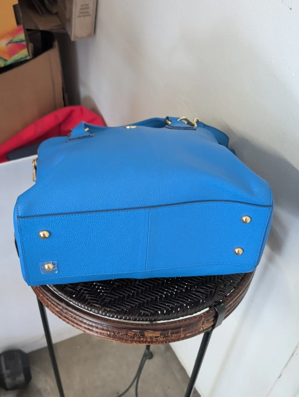 Ora Delphine Blue Pebbled Leather Crossbody Bag Gold Tone Hardware